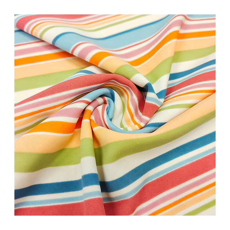 85% Polyester 15% Spandex 4 Way Stretch Color Stripe Printed Design Swimwear Fabric for Bikini Yoga Garment