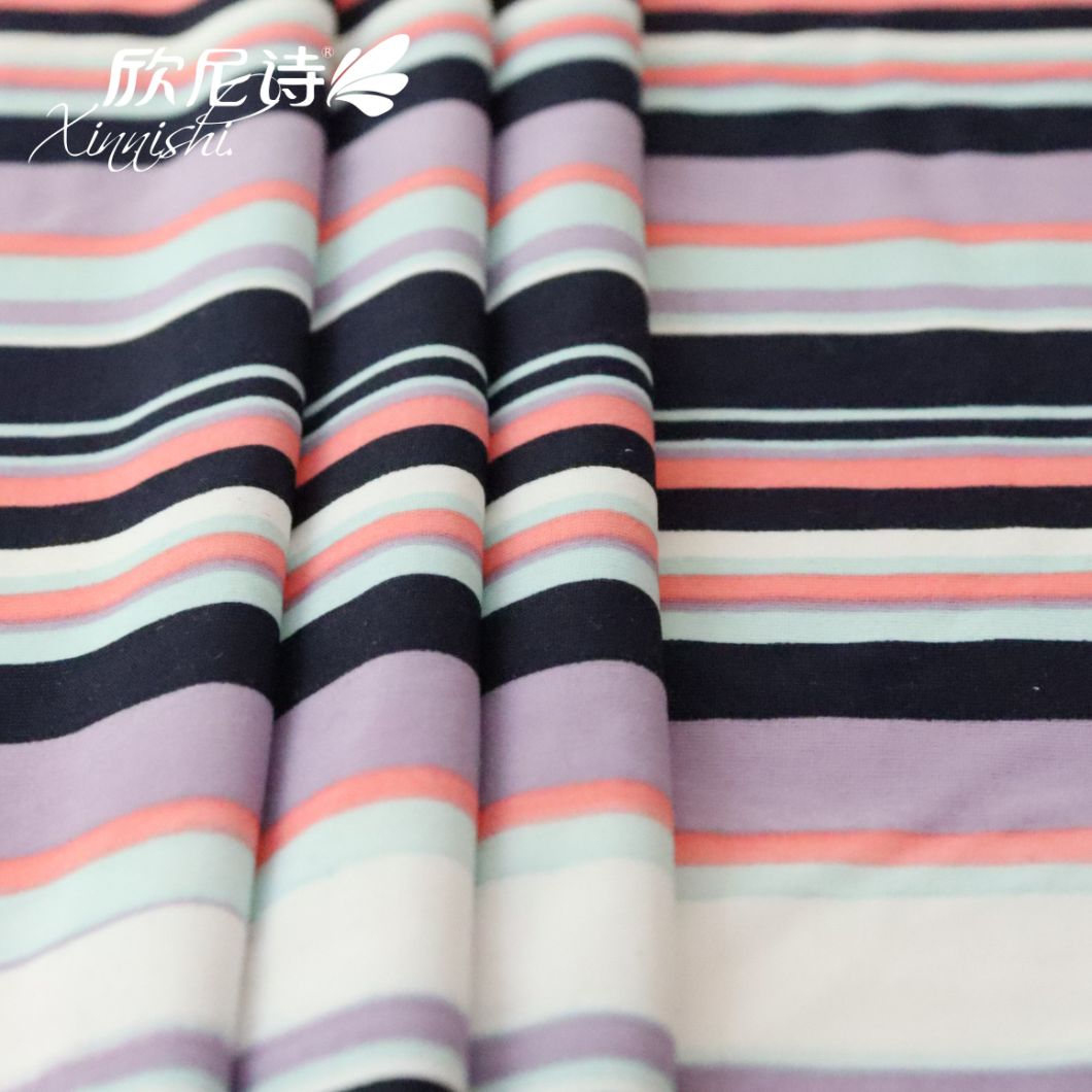 90% Polyester 10%Spandex High Quality Stretch Stripe Printing Printed Elastic Textile Fabric for Swimwear Sportswear Garment