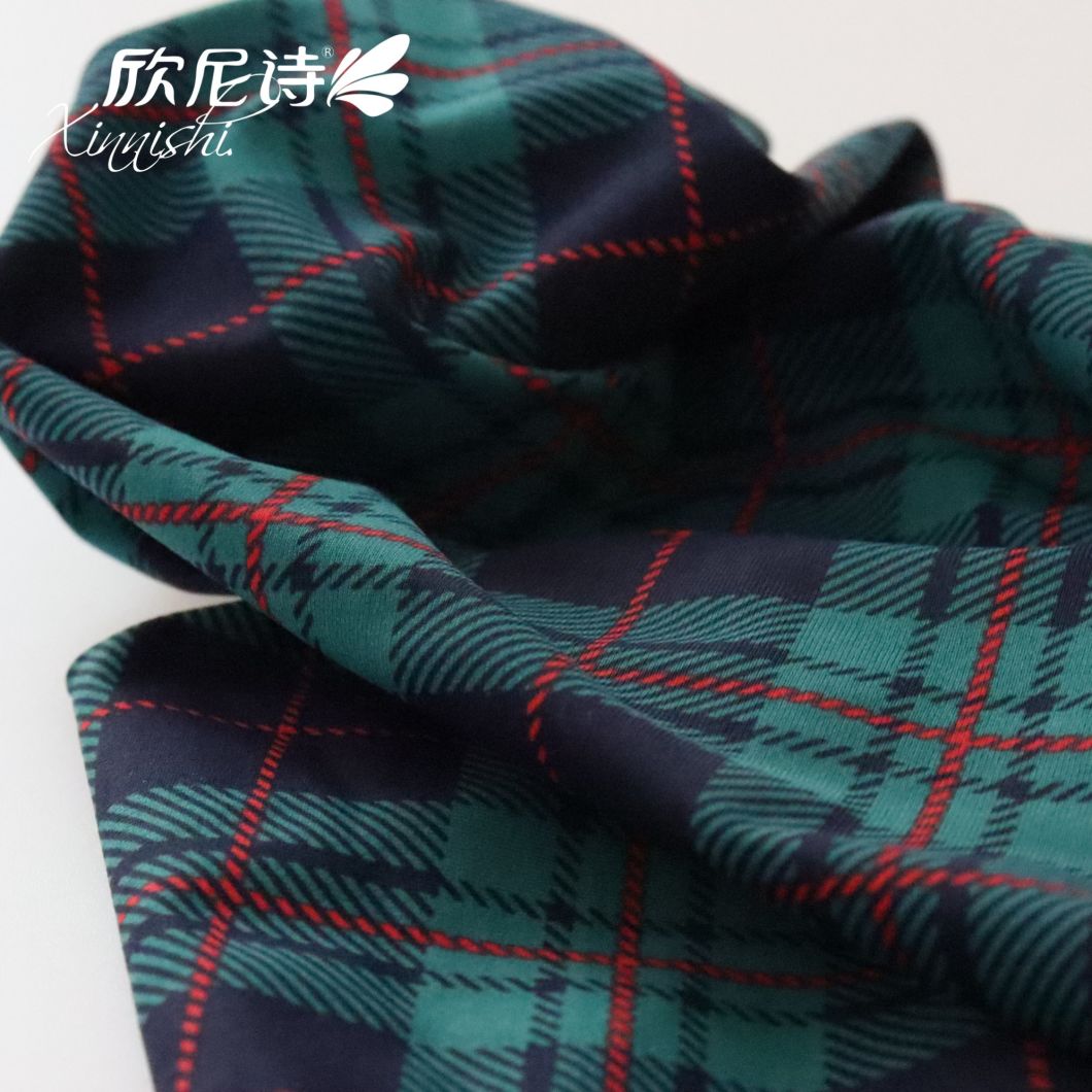 High Elastics 90% Polyester 10%Spandex Green Plaid Design Printing Textile Fabric Single Jersey for Garment