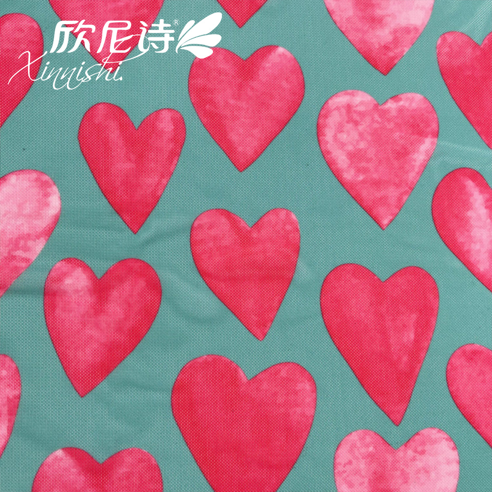 93% Polyester 7% Spandex Heart Printed Design Mesh Fabric for Dress Underwear Garment