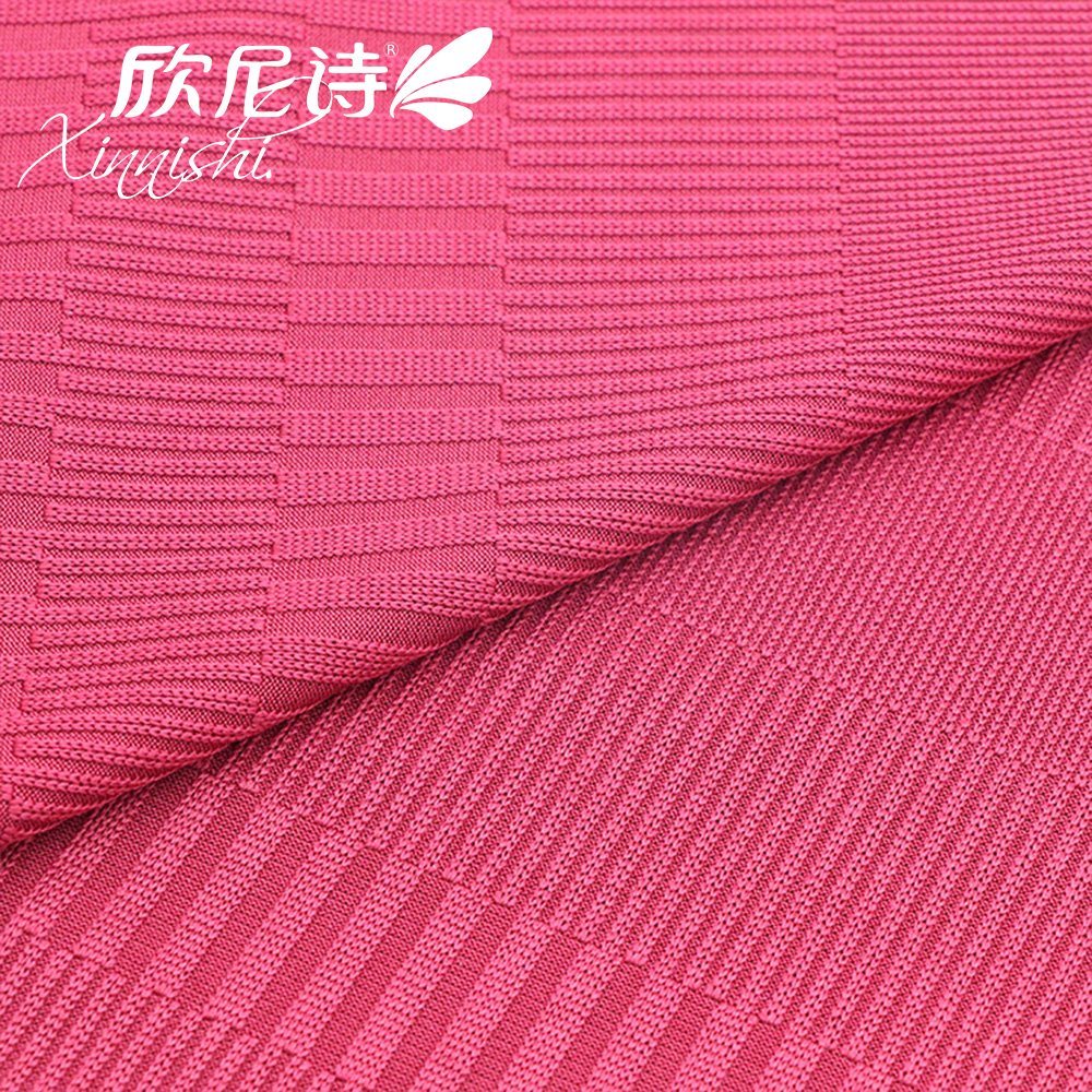 Fashionable 87.5%Polyester 12.5%Spandex Custom Spandex Knitted Rib Knit Jacquard Fabric for Female Dress
