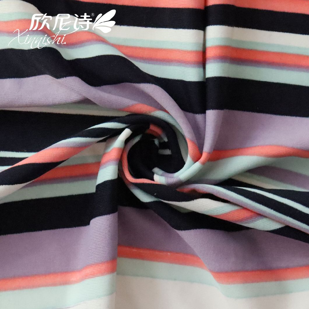 90% Polyester 10%Spandex High Quality Stretch Stripe Printing Printed Elastic Textile Fabric for Swimwear Sportswear Garment