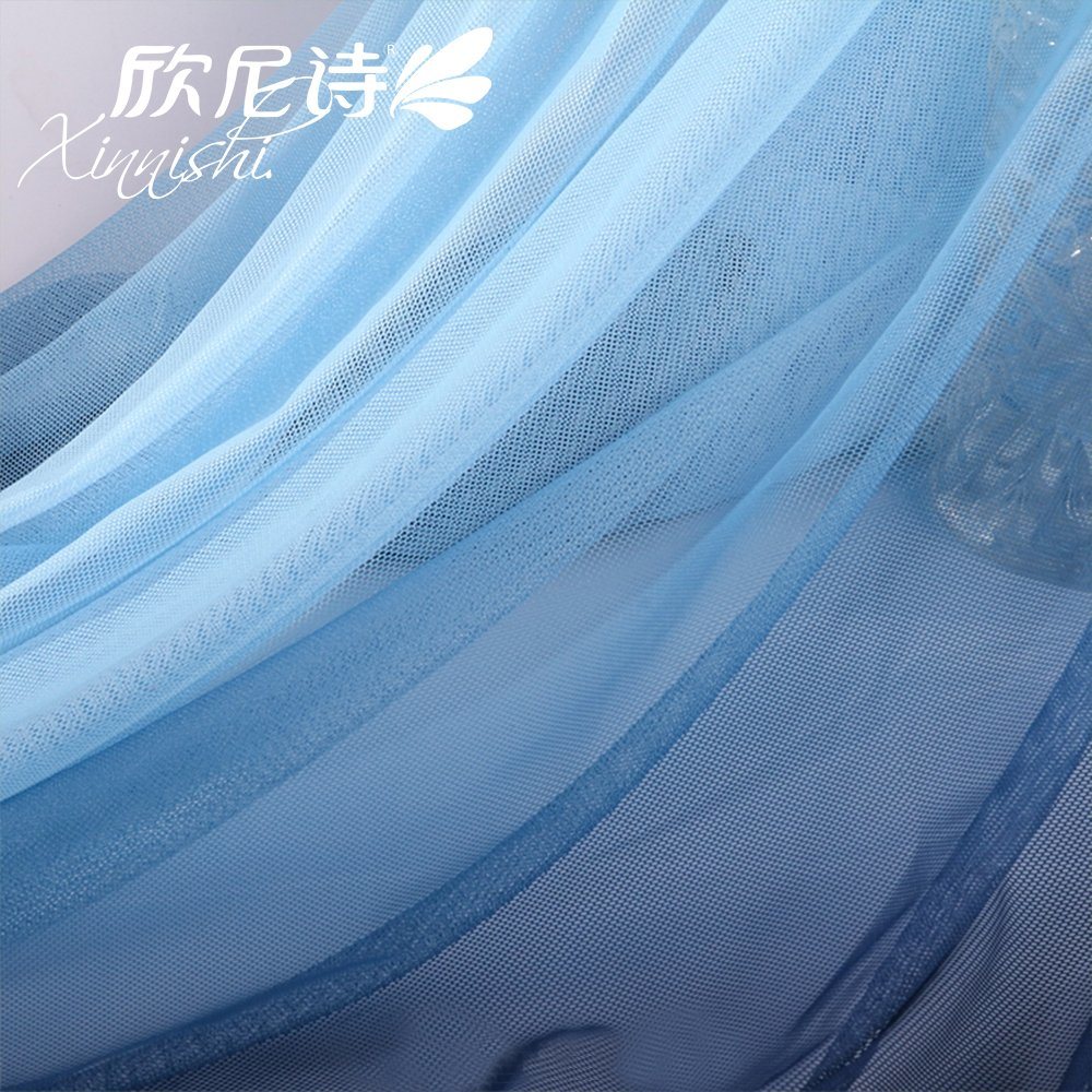 Knitting Mesh Fabric Gradient Blue 93%Polyester 7%Spandex 4 Way Stretch Underwear Fabric for Female