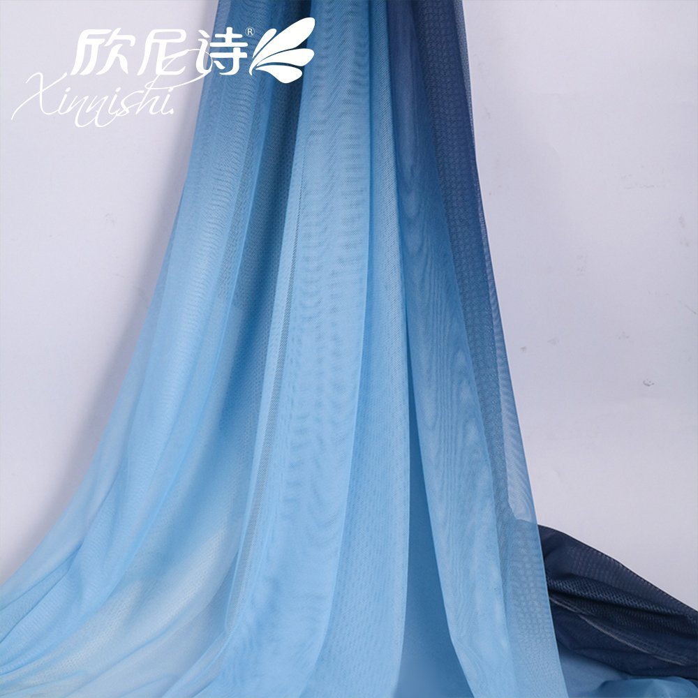 Knitting Mesh Fabric Gradient Blue 93%Polyester 7%Spandex 4 Way Stretch Underwear Fabric for Female