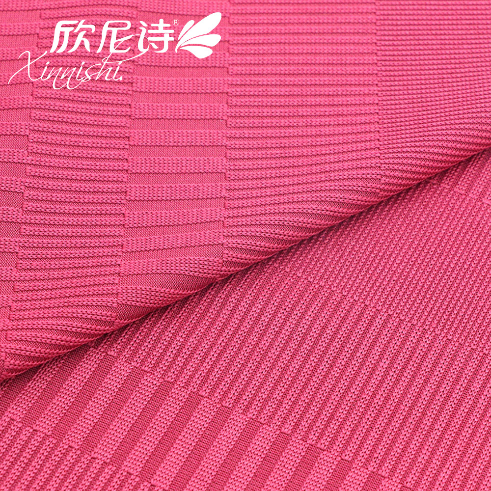Fashionable 87.5%Polyester 12.5%Spandex Custom Spandex Knitted Rib Knit Jacquard Fabric for Female Dress