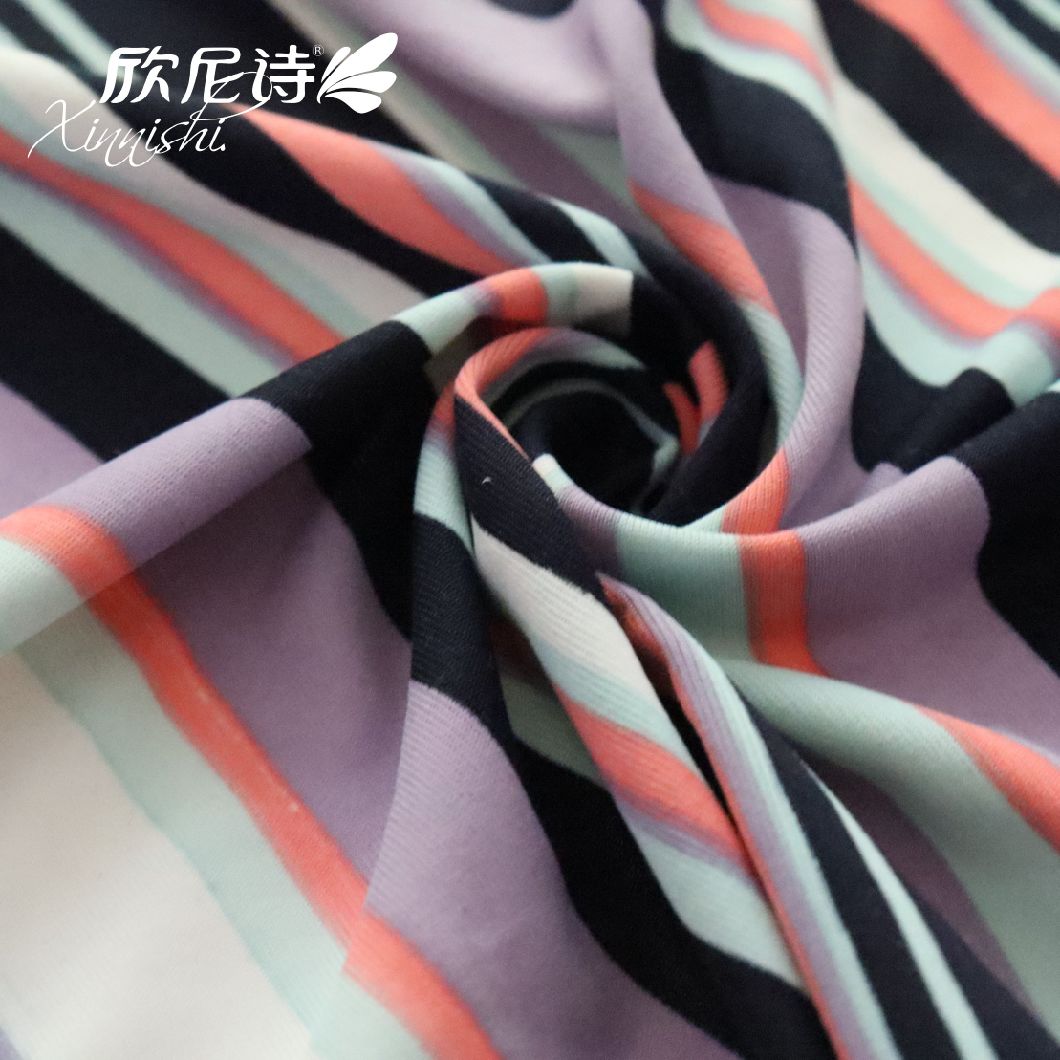 90% Polyester 10%Spandex High Quality Stretch Stripe Printing Printed Elastic Textile Fabric for Swimwear Sportswear Garment