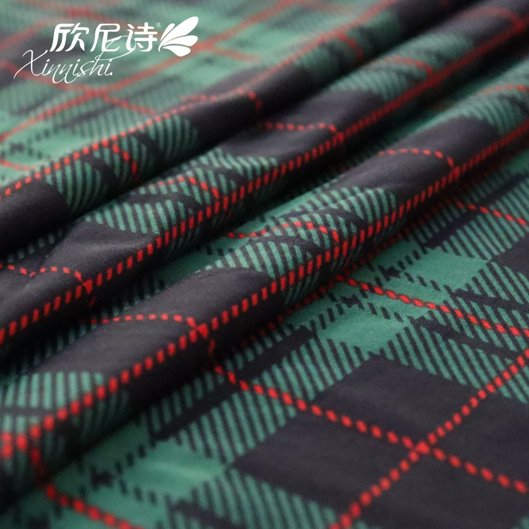 High Elastics 90% Polyester 10%Spandex Green Plaid Design Printing Textile Fabric Single Jersey for Garment