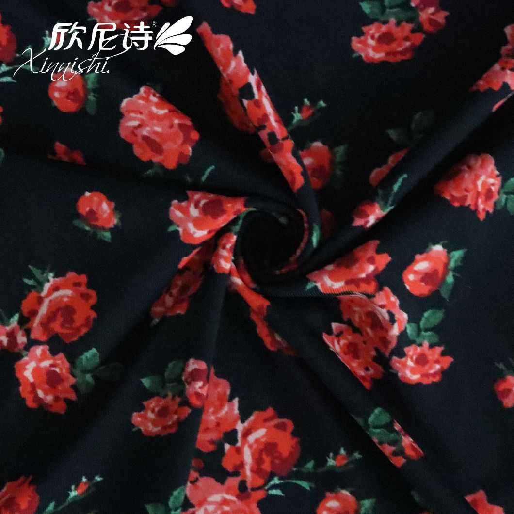 High Quality Soft Comfort Flora Digital Design Fabric 90% Polyester 10%Spandex Polyester Printed Textile Fabric for Garment