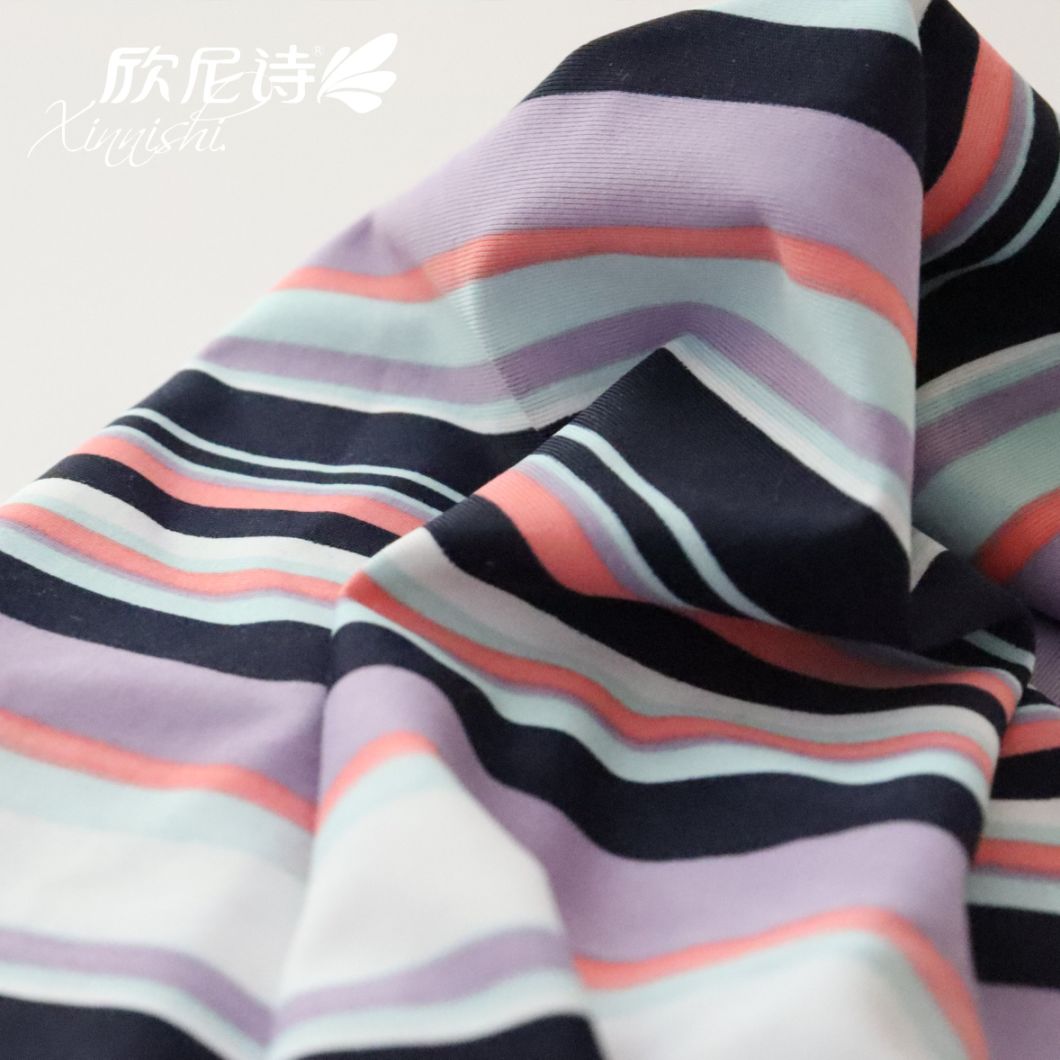 90% Polyester 10%Spandex High Quality Stretch Stripe Printing Printed Elastic Textile Fabric for Swimwear Sportswear Garment