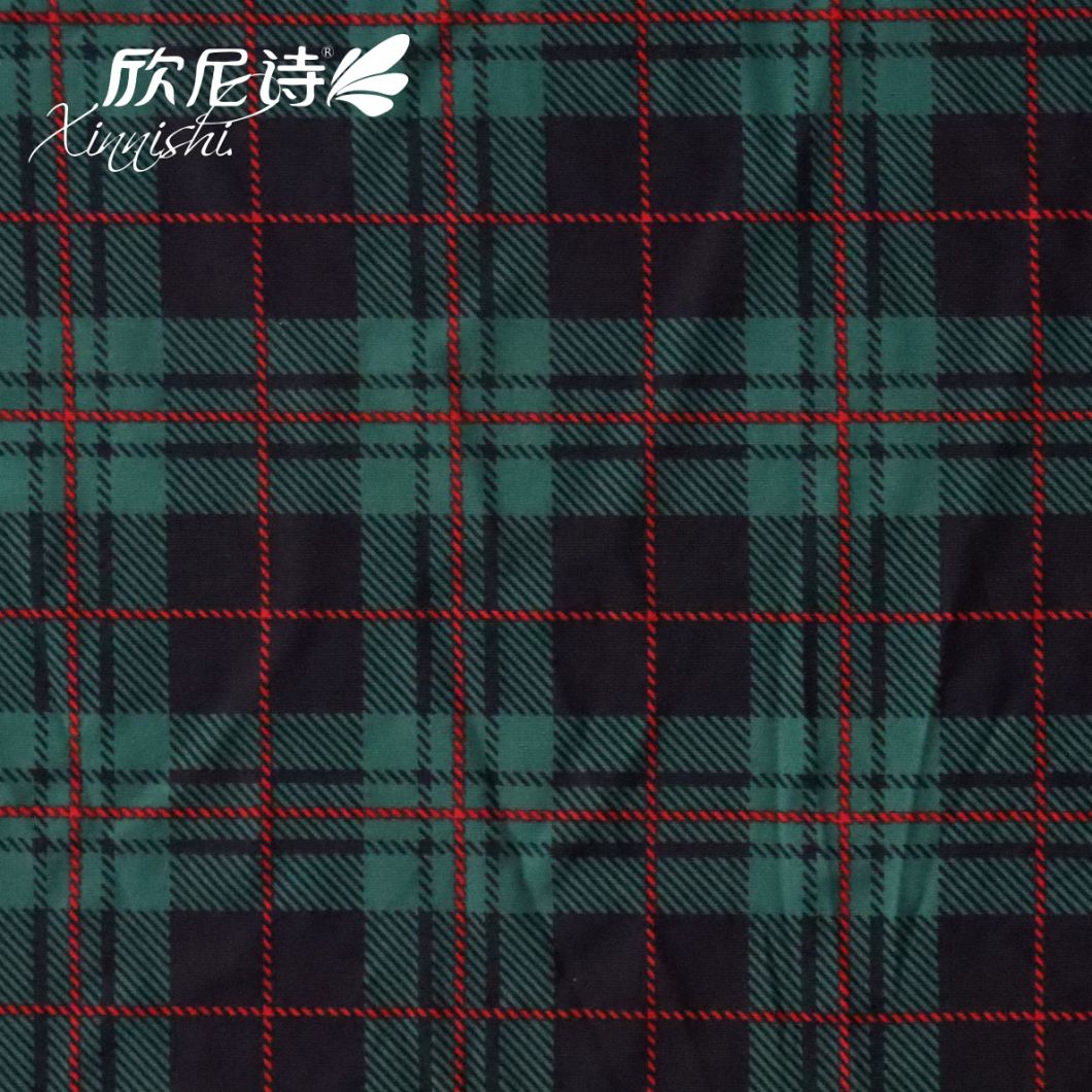 High Elastics 90% Polyester 10%Spandex Green Plaid Design Printing Textile Fabric Single Jersey for Garment