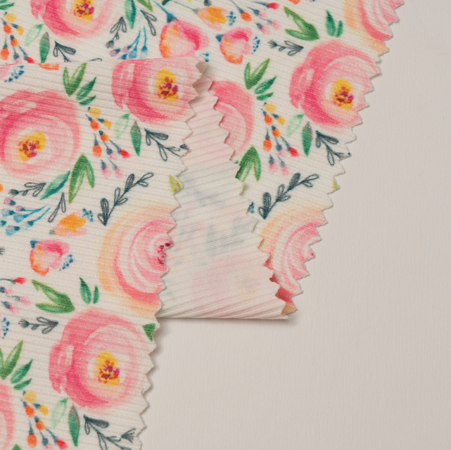 Custom Rib Knit Textile Fabric 90%Polyester 10%Spandex Printed Ribbed Knit Stretch Fabric for Swimwear Yoga Garment
