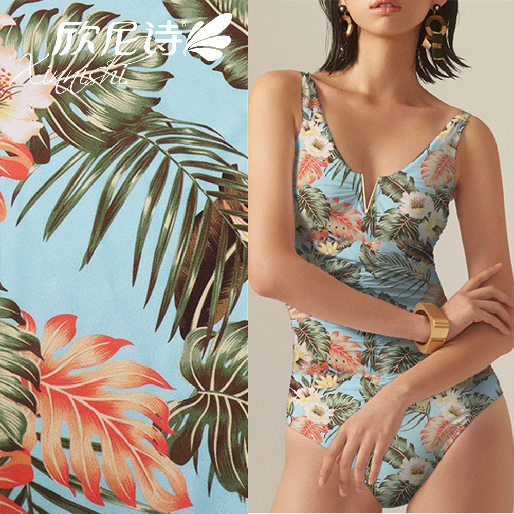 Customized Hawaiian Style High Quality 82% Nylon 18% Spandex Floral Printed Textile Fabric for Swimwear Sportswear Garment