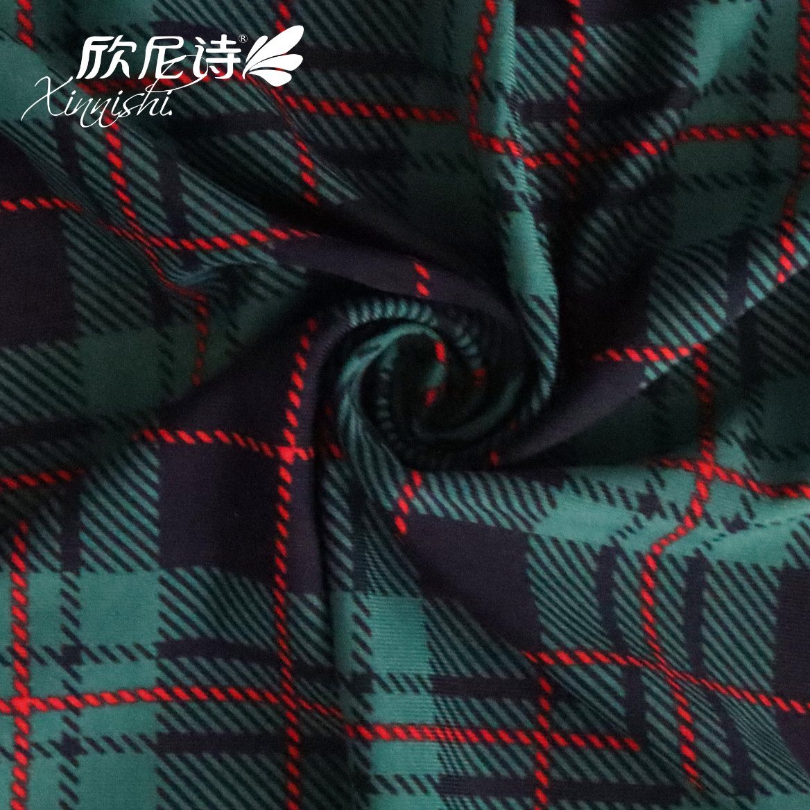 High Elastics 90% Polyester 10%Spandex Green Plaid Design Printing Textile Fabric Single Jersey for Garment